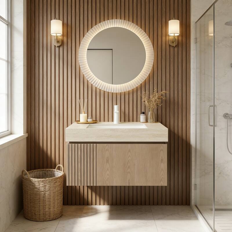 Mondern Floating Bathroom Vanity with 1 Pre-drilled Faucet Holes - 30 - Light Brown