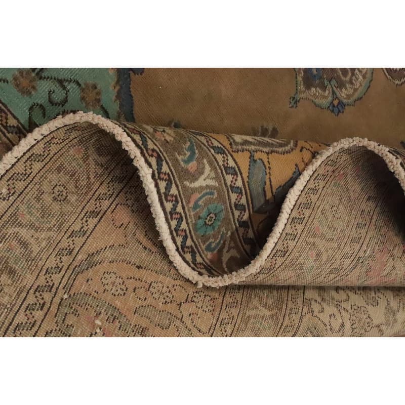 Hand Knotted Oriental 100% Wool Carpet Traditional Floral Brown Tabriz Area Rug - 12' 9'' X 9' 6''