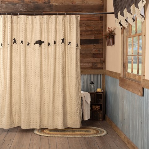 Kettle Grove Shower Curtain Attached Applique Crow Star Valance 72x72