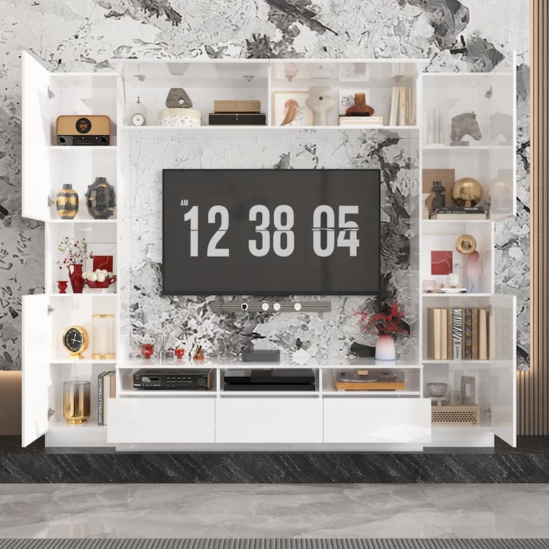 Glossy Entertainment Center TV Media Center Wall Storage Cabinet - 94.5"X78.7"