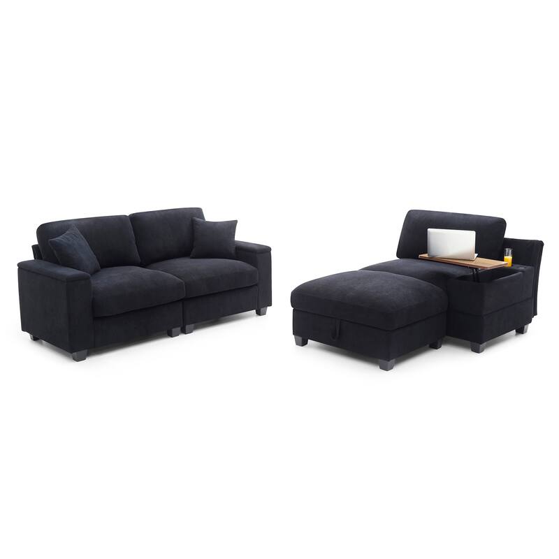 120.3" L-Shaped Sectional Sofa with Wide Seats, USB Charging, Foldable 360掳 Tray, Cup Holders, Storage Ottoman & Armrest