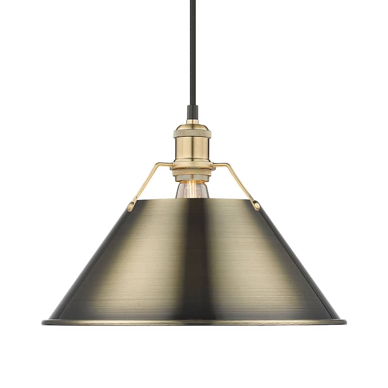 Yep by Golden Lighting Orwell 1-light 14in Pendant in Brushed Champagne Brass and Aged Brass shade - Gold