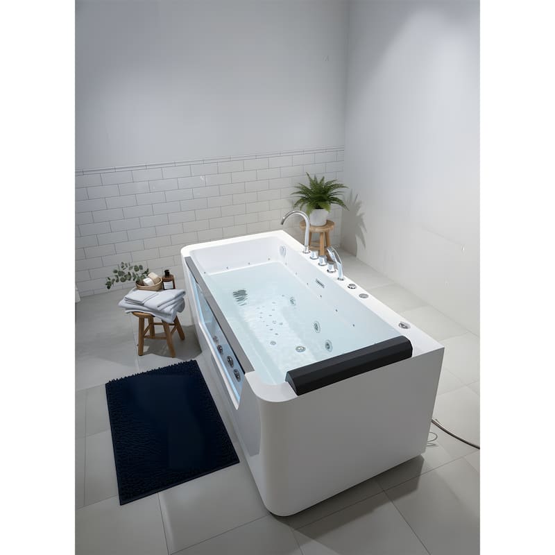 67" Whirlpool Bathtub, Hydrotherapy Jetted Bathtub with Glass Panel