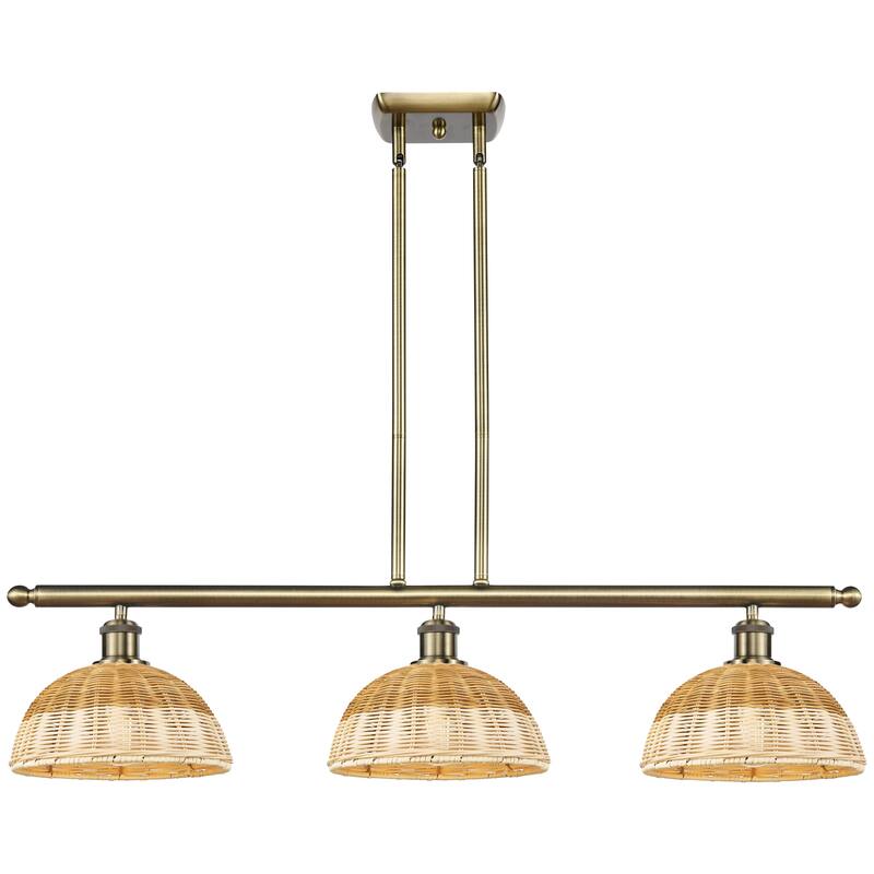 Innovations Lighting Endless Possibilities Ballston - Bristol Natural II - 3 Light 36" Stem Hung Island Light with 9" Shades - Antique Brass