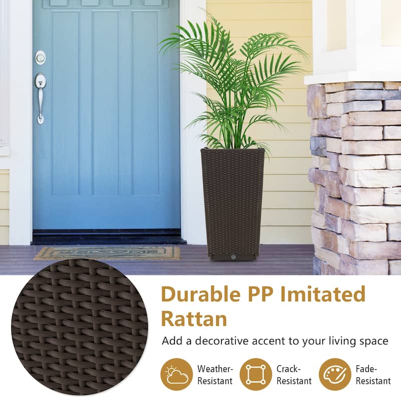 Costway 2PCS Outdoor Wicker Flower Pot 22.5''Tall Planters with - See Details