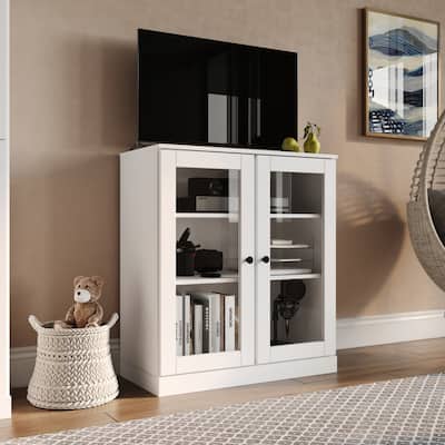 Palace Imports 100% Solid Wood TV Stand with Clear Glass Doors for TVs up to 32"