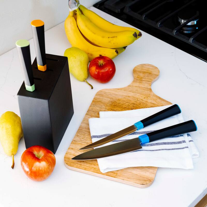 Dura Living 5-Piece Knife Block Set - High Carbon Stainless Steel Blades, Compact Wood Block