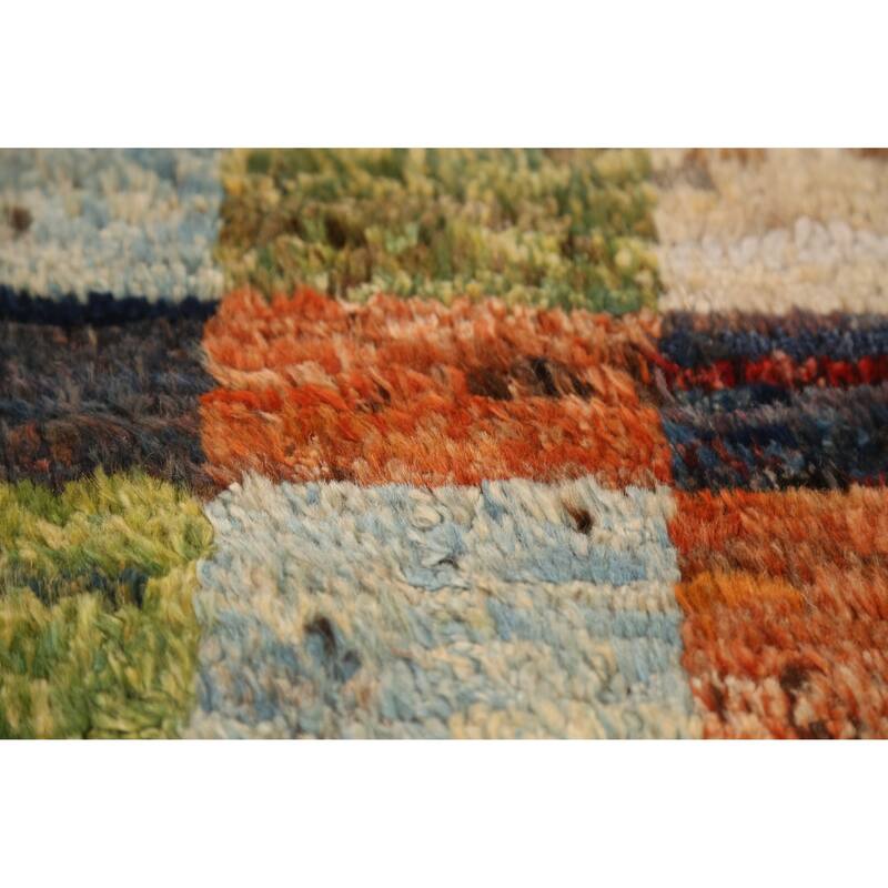 Checkered Moroccan Oriental Runner Rug Handmade Wool Carpet - 3'2" x 9'8"