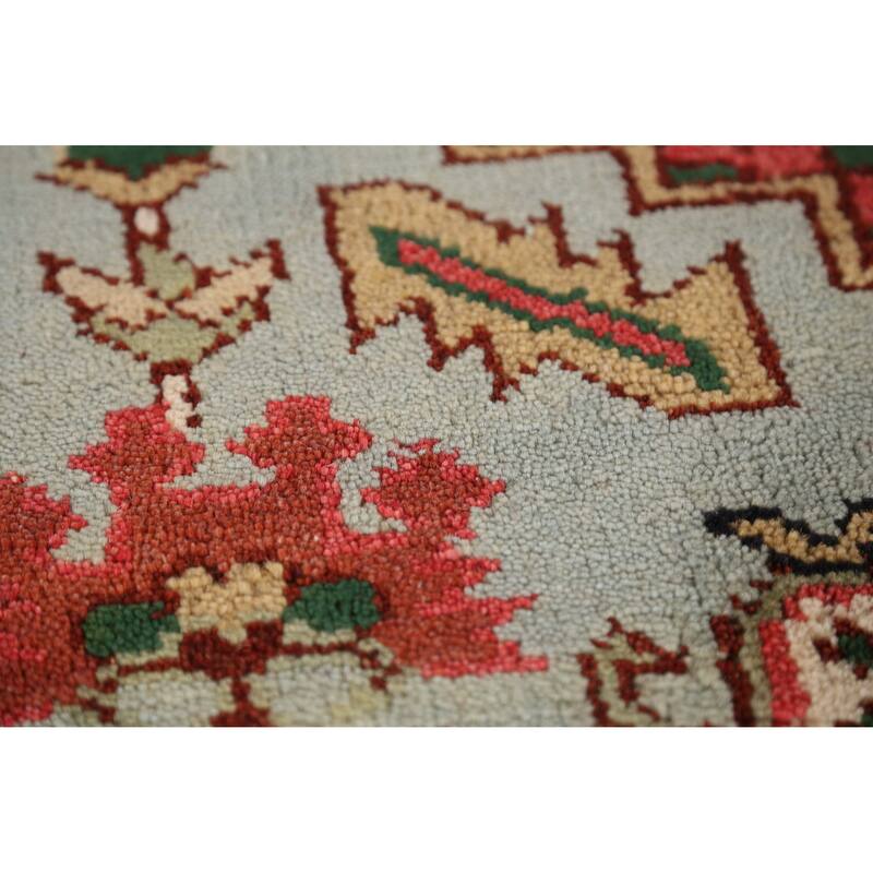 Light Blue Medallion Heriz Serapi Indian Rug Hand-Knotted Wool Carpet - 7'11" x 9'10"