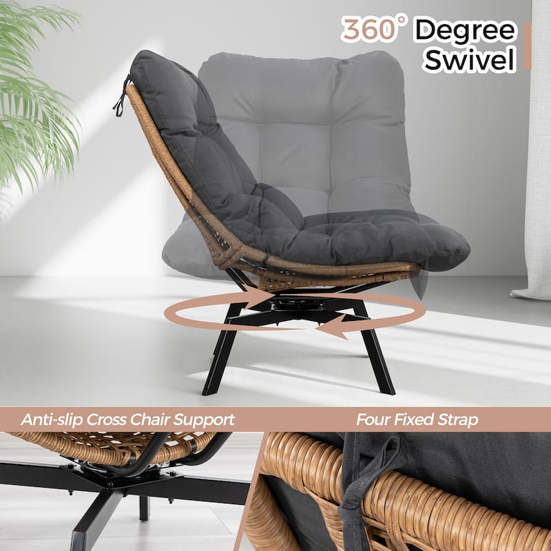 Outdoor Wicker Swivel Chair,Nature Rattan Patio Rotating Chair with Cushion