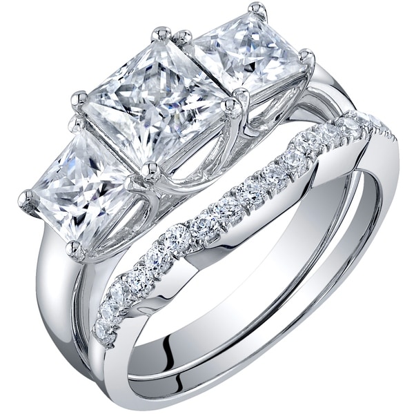 2.75 Carat Moissanite Princess Cut Engagement Ring Wedding Band Bridal Set in Sterling Silver. Opens flyout.