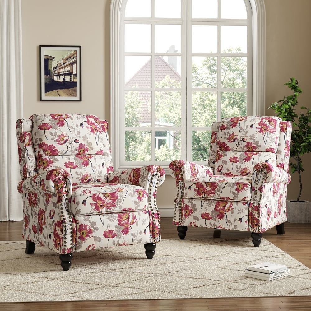 2 Set Manual Pushback Recliner Chair with Nailhead Trim