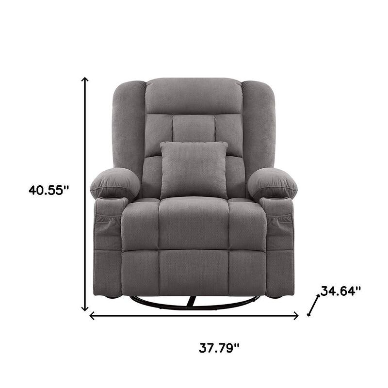 HomeRoots 38" Gray Tufted Polyester Blend Heated Massage Swivel Rocker Recliner With USB