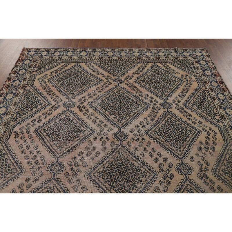 Distressed Bakhtiari Vintage Persian Area Rug Hand-Knotted Wool Carpet - 7'0" x 9'8"