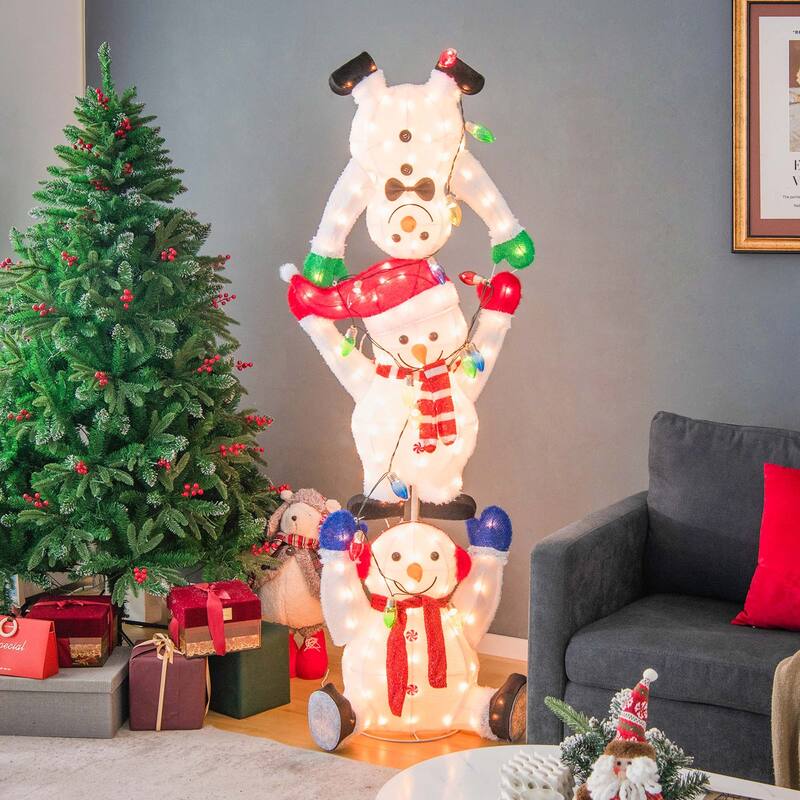 Costway 5.6 FT Pre-Lit Stacked Snowmen Christmas Decoration with LED - See Details