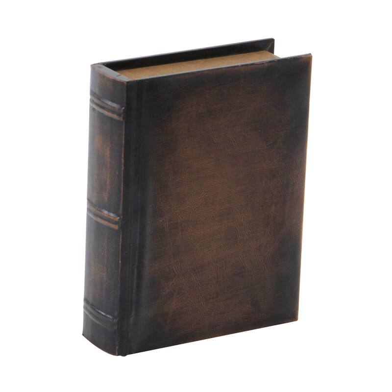Brown Wooden Faux Storage Book Decorative Box with Faux Leather Detailing (Set of 3)