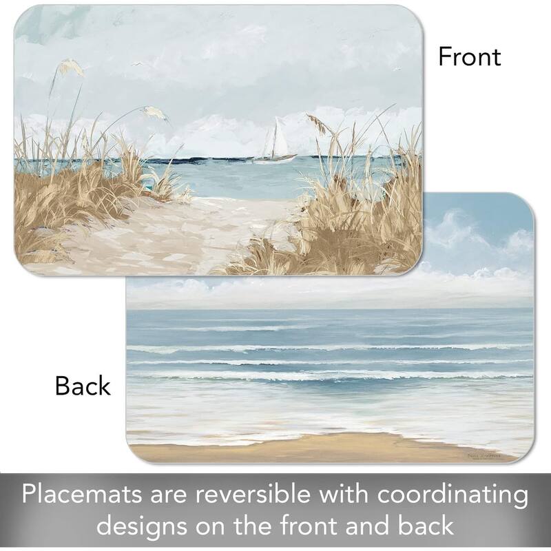 Wipe-Clean Reversible Decofoam Placemats, Coastal Scenery, Set of 4, Made in The USA