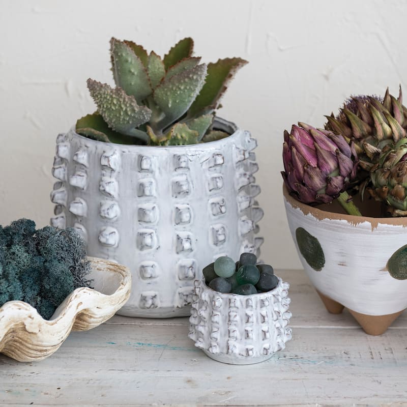 Stoneware Planter with Raised Dots - 10.6"L x 10.5"W x 8.5"H