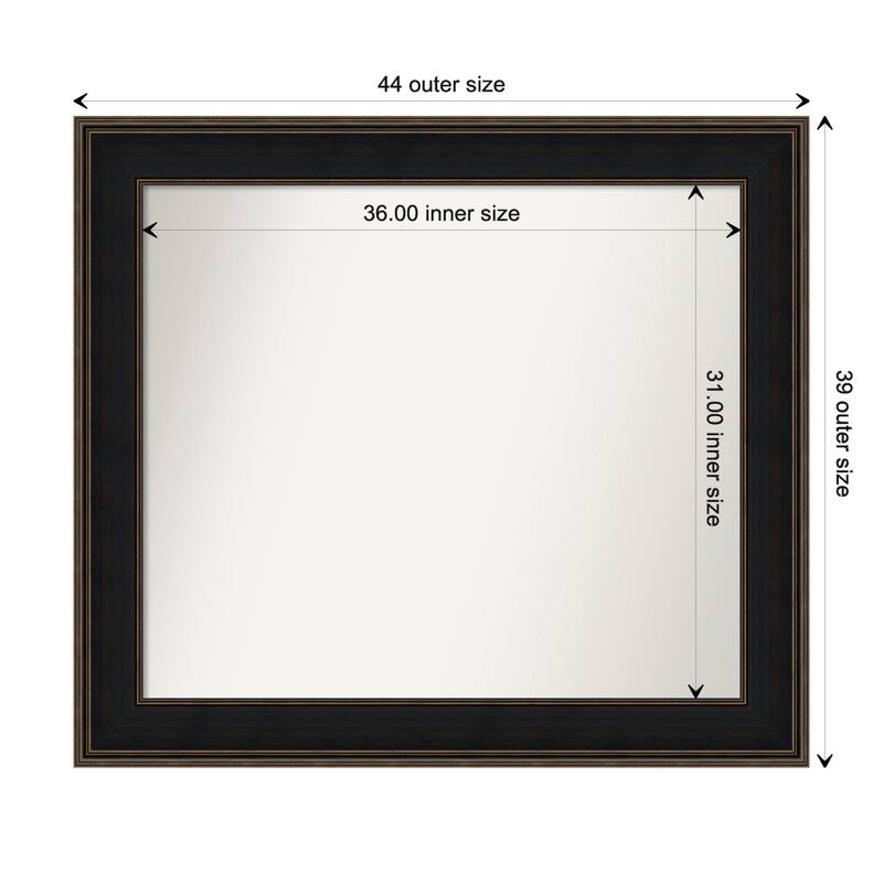 Mezzanine Espresso Framed Non-Beveled Custom Wall Mirror, Bathroom Vanity Mirror - Outer Size: 43.75 x 38.75
