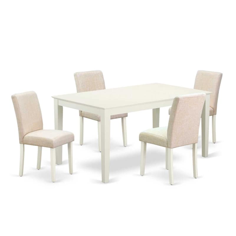 Rectangle Dining Set 5Pc Table & Chairs - Linen White Legs, Beige Fabric - Tuscan Style