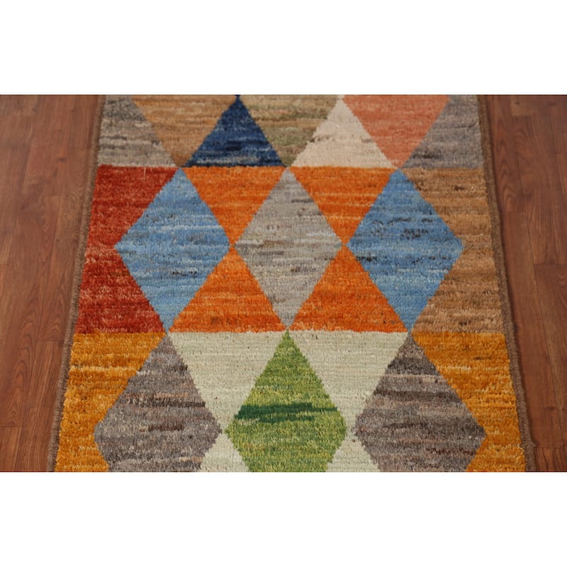 Geometric Moroccan Runner Rug Handmade Oriental Tribal Wool Carpet - 2'11" x 9'11"