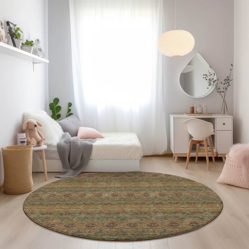 Machine Washable Indoor/ Outdoor Chantille Ombre Stripes Rug - 8' x 8' - Green