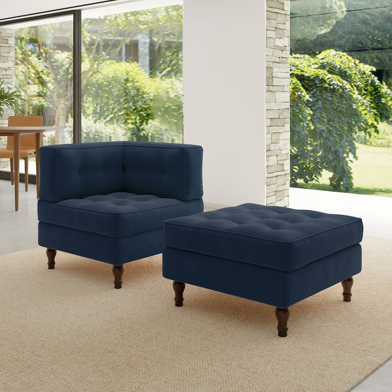 Corduroy Tufted Accent Chair Armchair and Ottoman Set