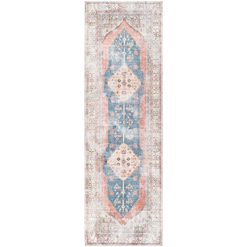 Livabliss Luisa Distressed Medallion Printed Machine Washable Area Rug