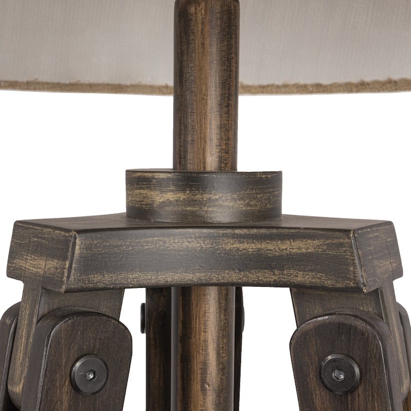 Wood Floor Lamp with Linen Drum Shade