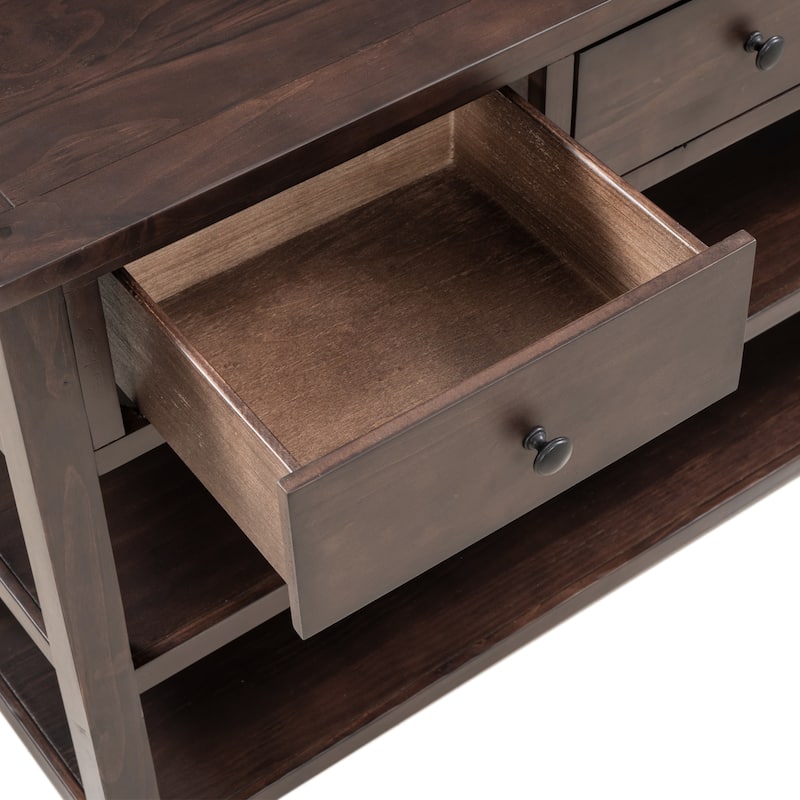 Retro Design Console Table with Two Open Shelves, Pine Solid Wood Frame and Legs for Living Room