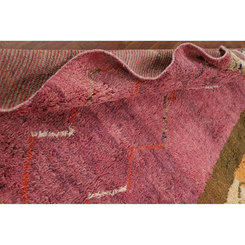 Pink Moroccan Oriental Area Rug Handmade Wool Carpet - 5'10" x 9'8"