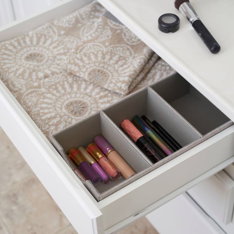 Household Essentials Accessory Organizer with Fabric Covering and Three Compartments - 12.0"L x 6.0"W x 3.0"H