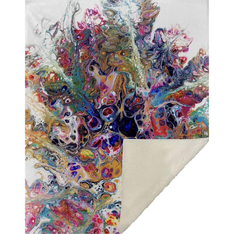 HomeRoots 50" X 70" White Blue And Gold Abstract Microfiber Plush Throw Blanket