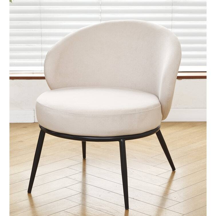 US Pride Furniture Velvet Accent Chair Solid and Engineered Wood Built on Slender with Black Metal Legs - Beige