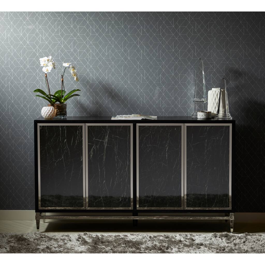 Modern Black/ Silver Glass 4-door Console