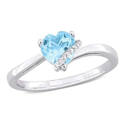 Miadora 1ct TGW Heart Shape Sky Blue Topaz and Diamond Accent Wrap Ring in Sterling Silver