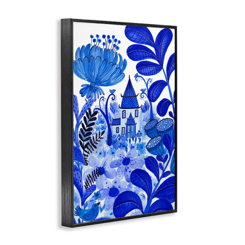 Stupell Whimsical Blue Folk Garden Framed Giclee Art Design By Kay Widdowson