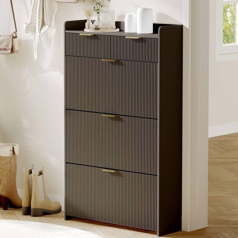 Slim Shoe Cabinet with 3 Flip Drawers & 2 Top Drawers