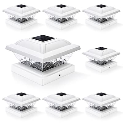 FKHouse 5×5 Outdoor Solar White Plastic Waterproof Post Cap Light, 2800K - 8 Pack