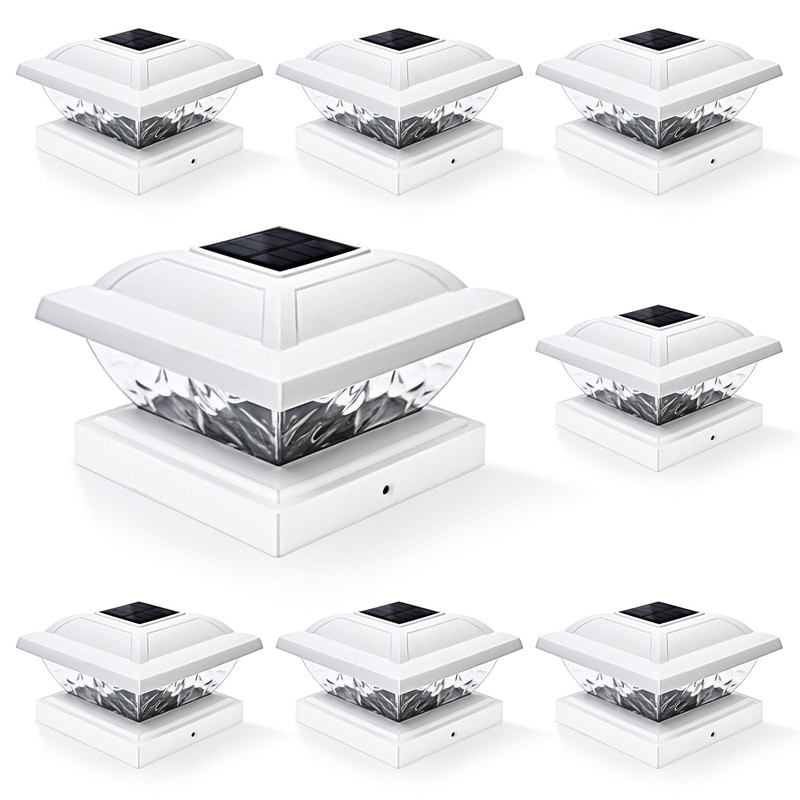 FKHouse 5×5 Outdoor Solar White Plastic Waterproof Post Cap Light, 2800K - 8 Pack