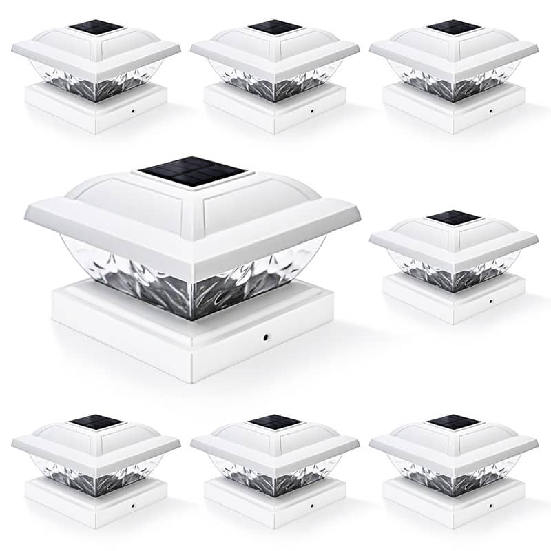 FKHouse Solar Powered White Outdoor Fence Post Cap Light - 8 Pack