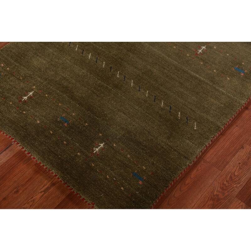 Hand Knotted Oriental 100% Wool Carpet Tribal Tribal Green Gabbeh Area Rug - 5' 3'' X 3' 0''