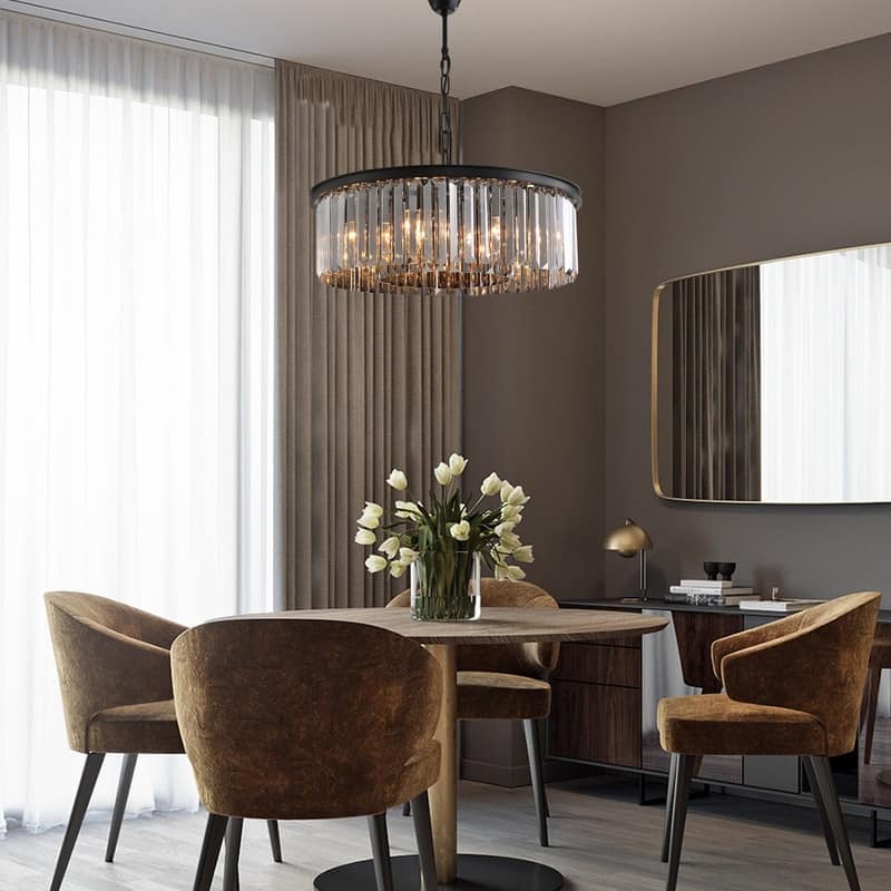 22-inch Smoky Gray Round Chandelier 2-Tier Modern Crystal Chandelier Kitchen Island Pendant Light for Dining Room Bedroom