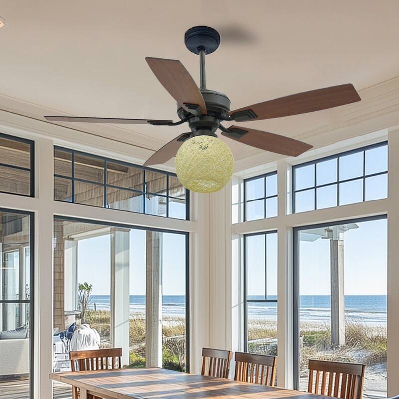 52 Inch Ceiling Fan with Lights and Remote Control, Reversible Airflow - Brown
