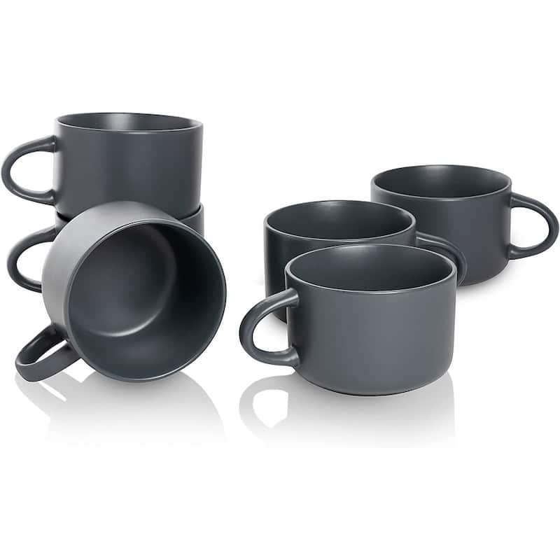 Wazee Matte 4.75"/22 oz Oversized Mug, Set of 6 - Charcoal Gray