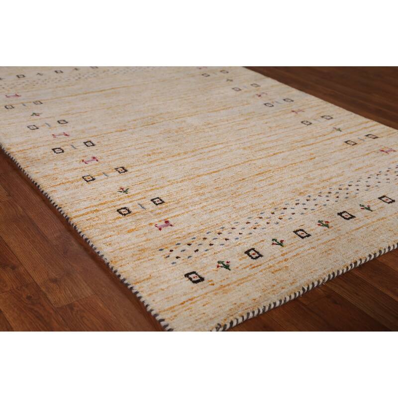 Oriental Gabbeh Indian Rug Hand-Knotted Orange Tribal Wool Carpet - 3'11" x 5'8" - 3'11" x 5'8" - Orange