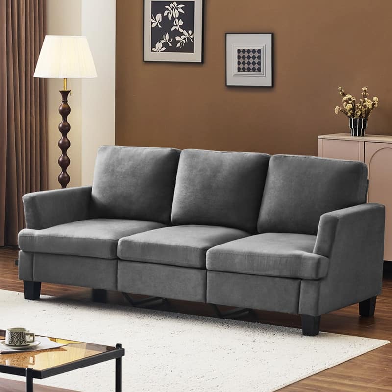 83.5" Upholstered Square Arm Suede Sofa