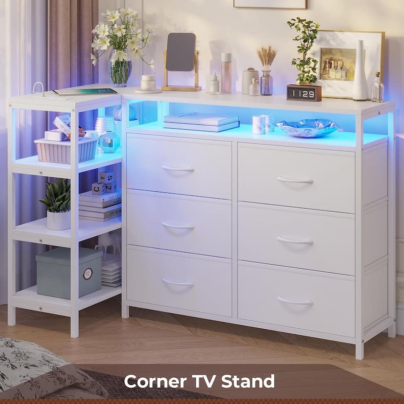 Dresser Bedroom 6 Drawers 3 Open Shelves L Shape Corner TV Stand