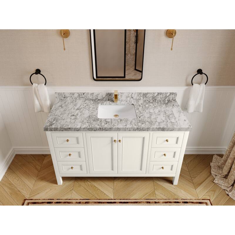 Willow Collections 60 in. W x 22 in. D Nashville Single Sink Bathroom Vanity with Countertop - 2”Carrara Marble - Ivory