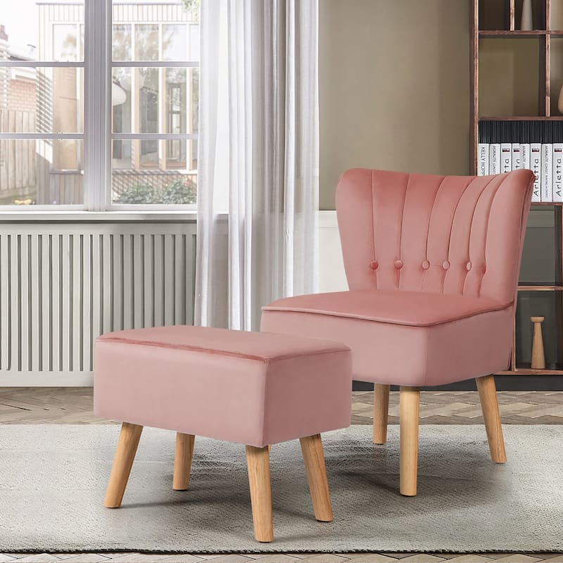 Costway Leisure Chair and Ottoman Thick Padded Button Tufted Sofa Set